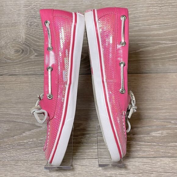 Sperry Top Sider Bahama One Eye Big Girl Sz 5M Pink Sequin Slip On Boat Shoe - Picture 9 of 10